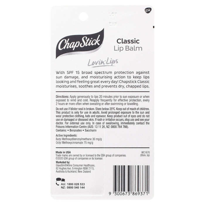 Chapstick Lip Balm Classic SPF15 4.2g