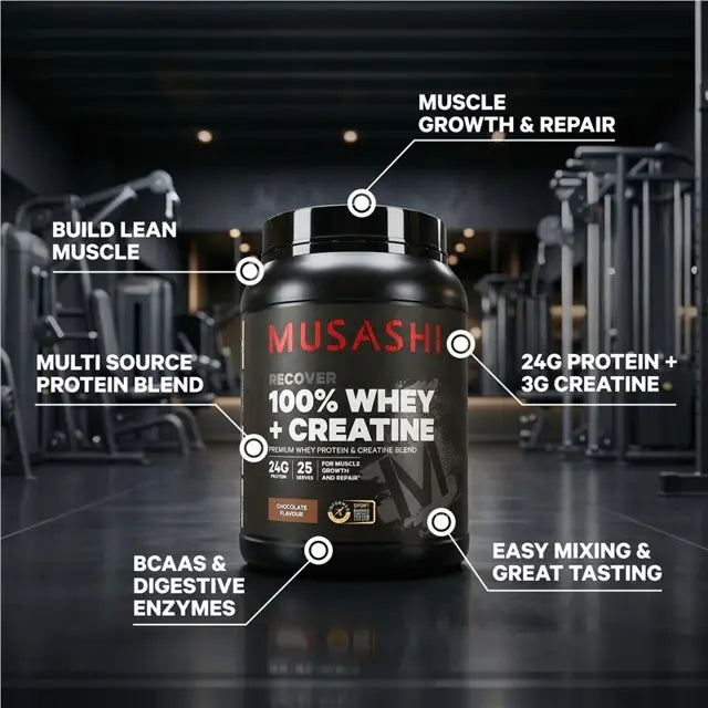 Musashi 100% Whey + Creatine Chocolate 2kg.