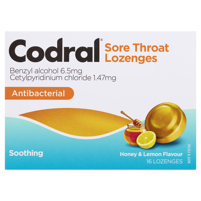 Codral Sore Throat Lozenges Honey & Lemon 16