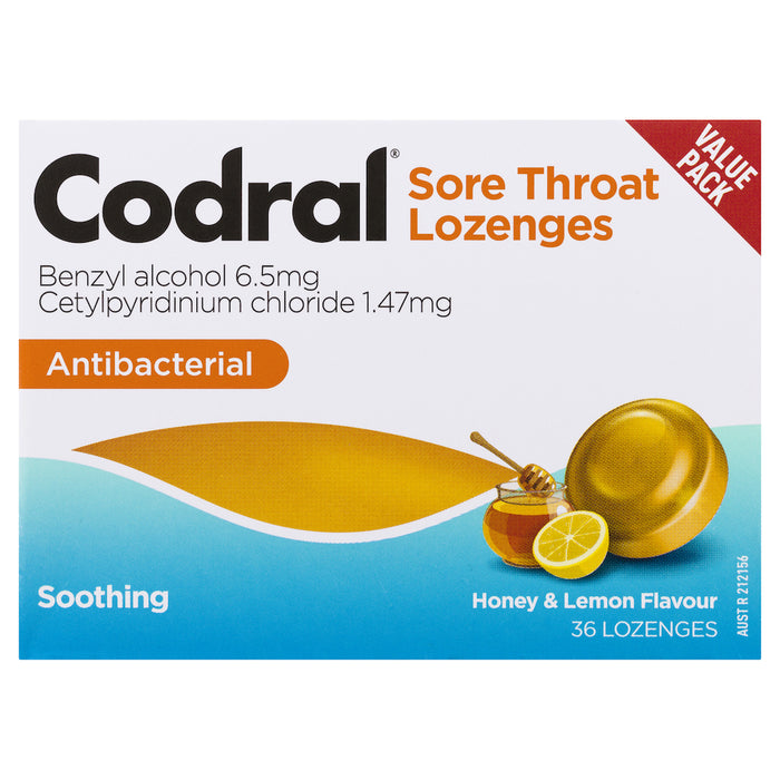 Codral Sore Throat Lozenges Honey & Lemon 36