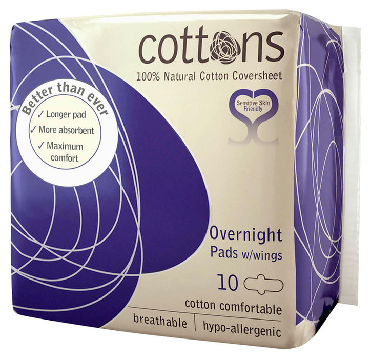 Cottons Overnight Pads with Wings 10