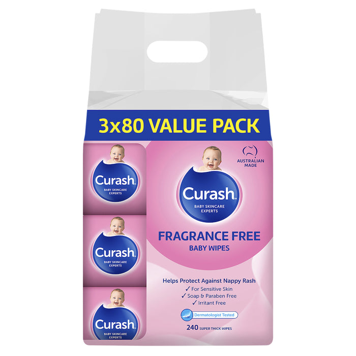 Curash Babycare Wipes Fragrance Free 3x80