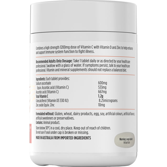 Nutra-Life High Strength Vitamin C + D + Zinc 120 Tablets