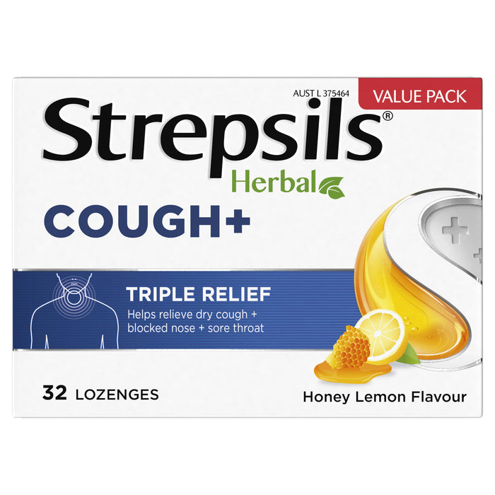 Strepsils Herbal Cough+ Honey Lemon 32 Lozenges