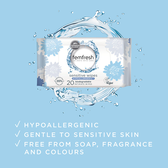 Femfresh Sensitive Wipes 20 Pack.