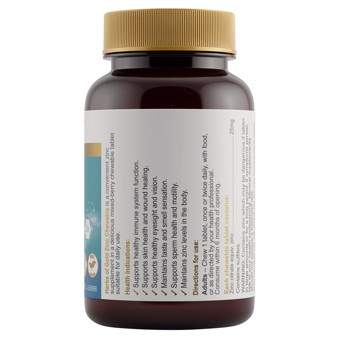 Herbs Of Gold Zinc Chewable 60 Tablets