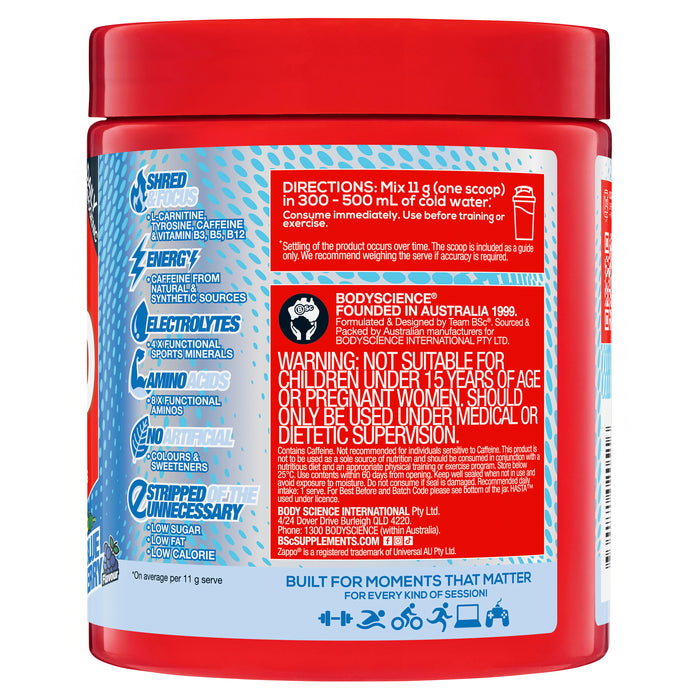 BSc Energy Shred Hydration Zappo Zappo Sour Blue Raspberry Powder  275g
