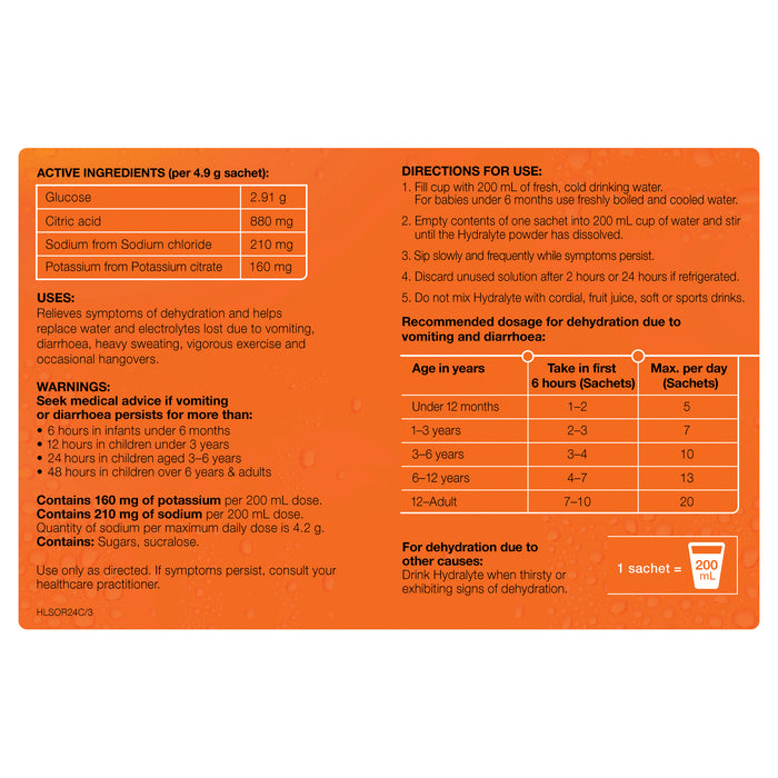 Hydralyte Sachets Orange 4.9g x 24