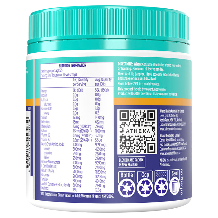 Athena Pre Work Out + Electrolytes 275g Mango Short Dated