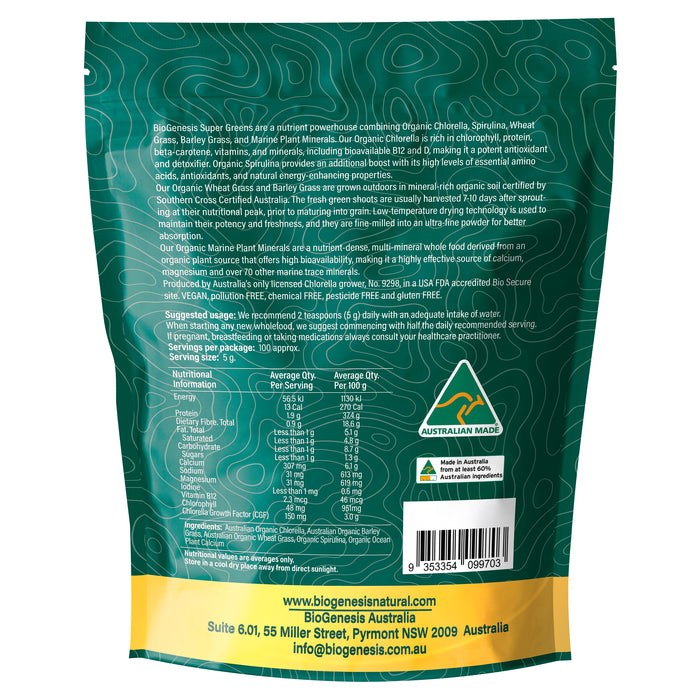 BioGenesis Australian Organic Super Greens Plus Powder 500g