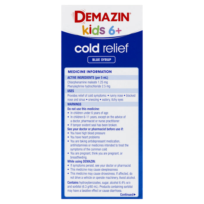 Demazin Cold Relief Blue Syrup 200ml