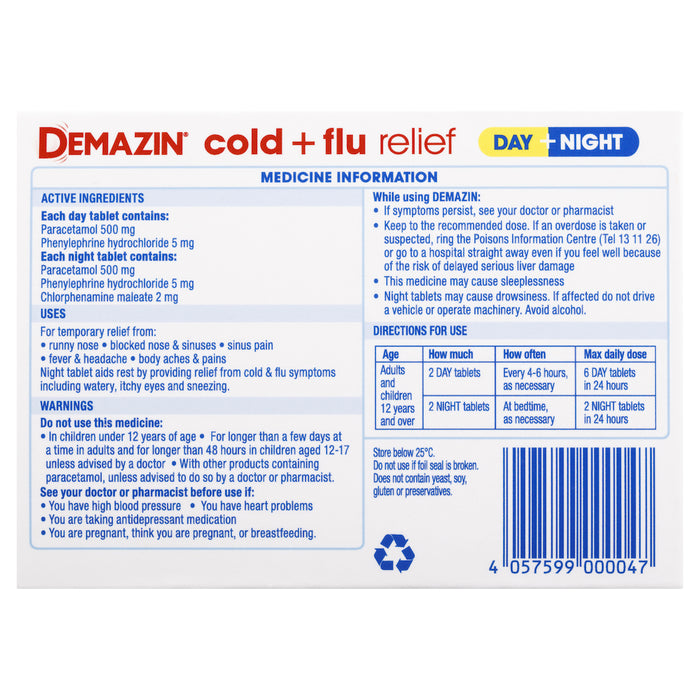 Demazin PE Day & Night Cold & Flu Relief Tablets 24