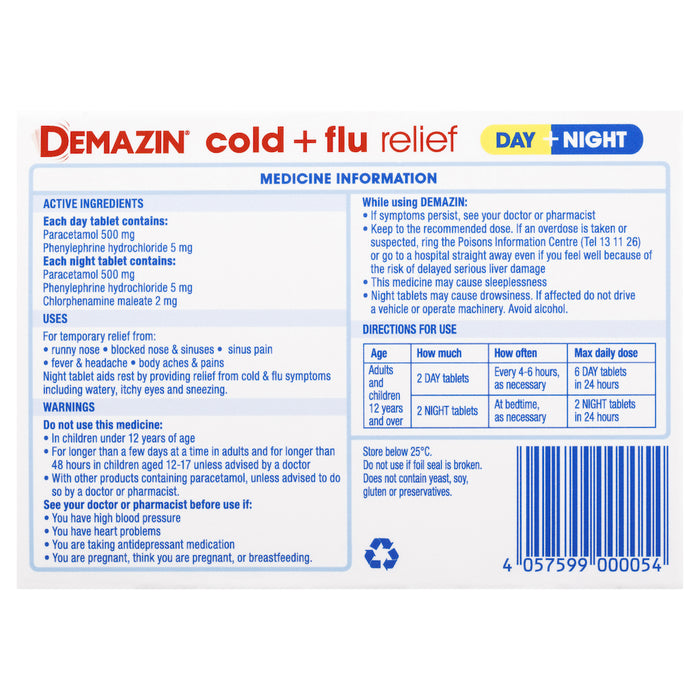 Demazin PE Day & Night Cold & Flu Relief Tablets 48