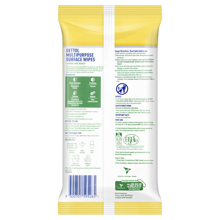 Dettol Multipurpose Wipes Lemon 120 Wipes