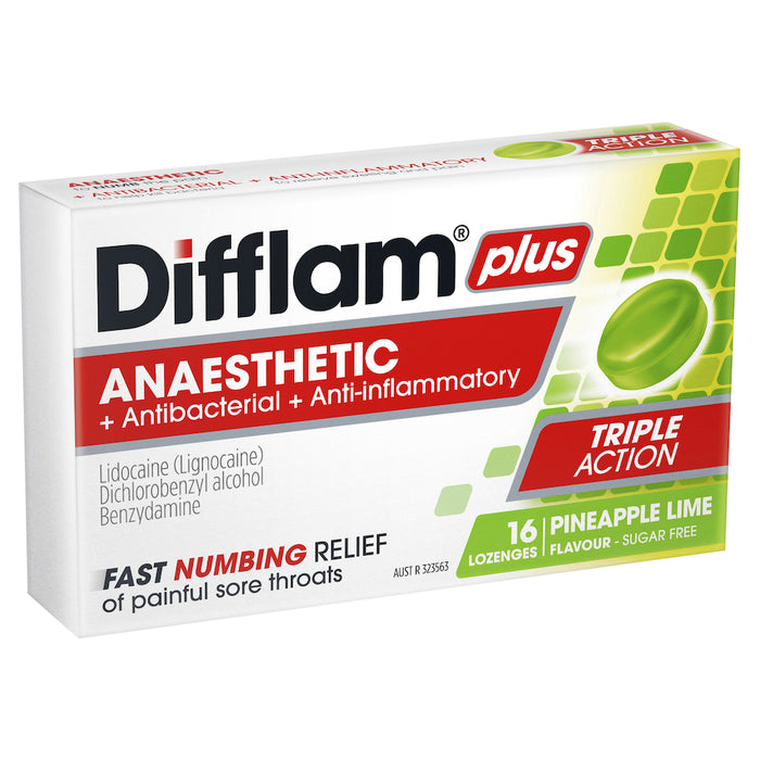 Difflam Plus Anaesthetic Pineapple & Lime Throat  Lozenges 16