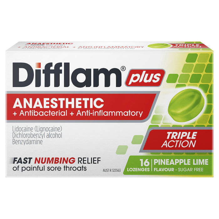 Difflam Plus Anaesthetic Pineapple & Lime Throat  Lozenges 16