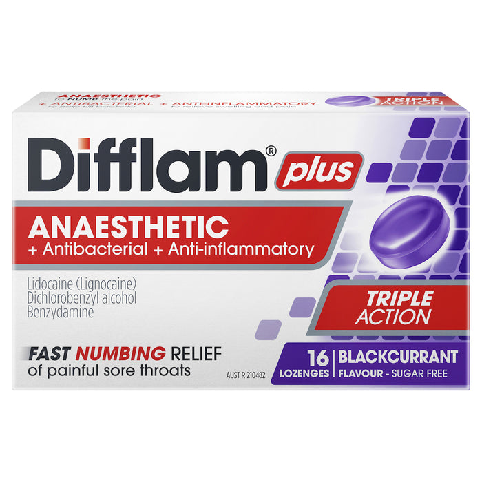 Difflam Plus Sore Throat Lozenge Plus Anaesthetic Blackcurrant 16