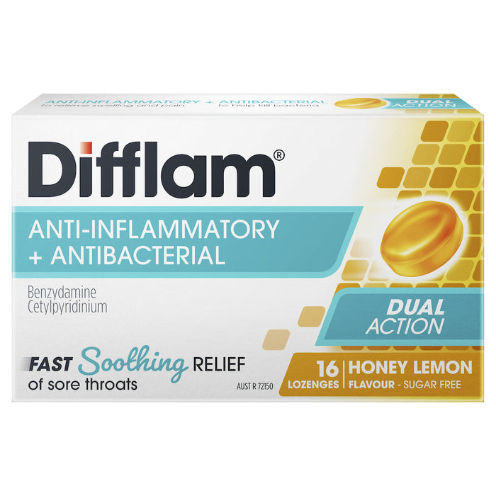 Difflam Sore Throat Lozenges Sugar Free Honey & Lemon 16