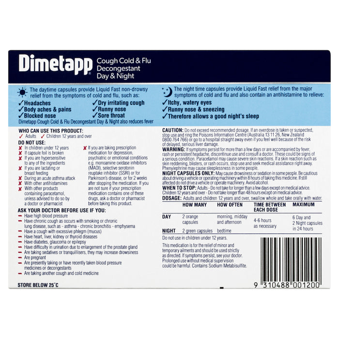 Dimetapp 咳嗽感冒和流感减充血剂日间和夜间 24