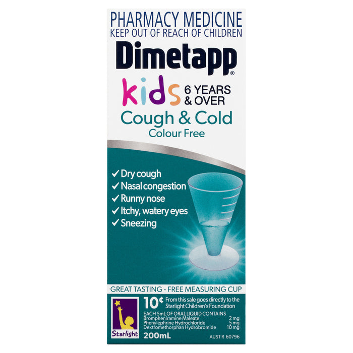 Dimetapp Cough & Cold Kids 6 Years + Colour Free 200ml