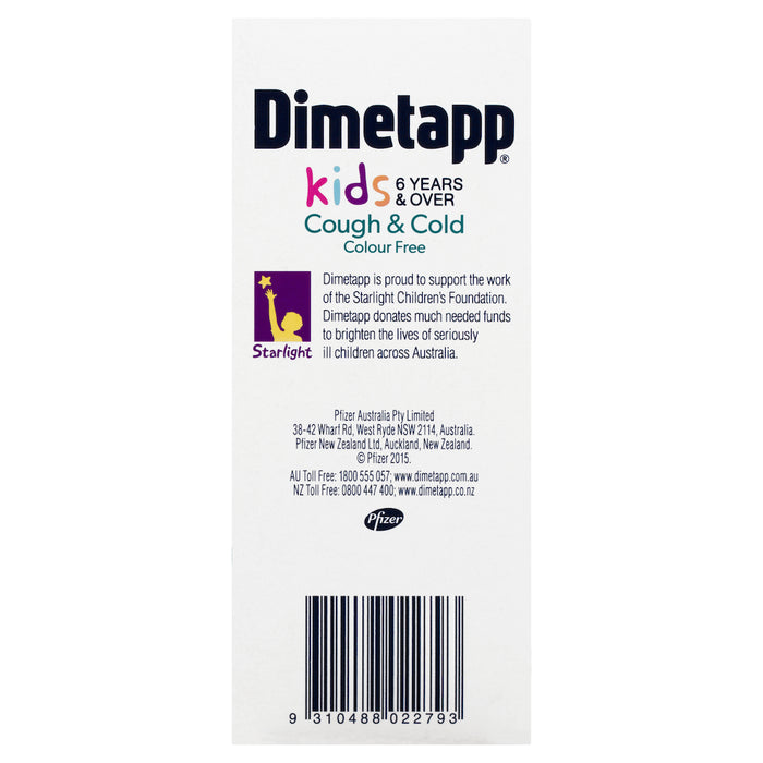 Dimetapp Cough & Cold Kids 6 Years + Colour Free 200ml