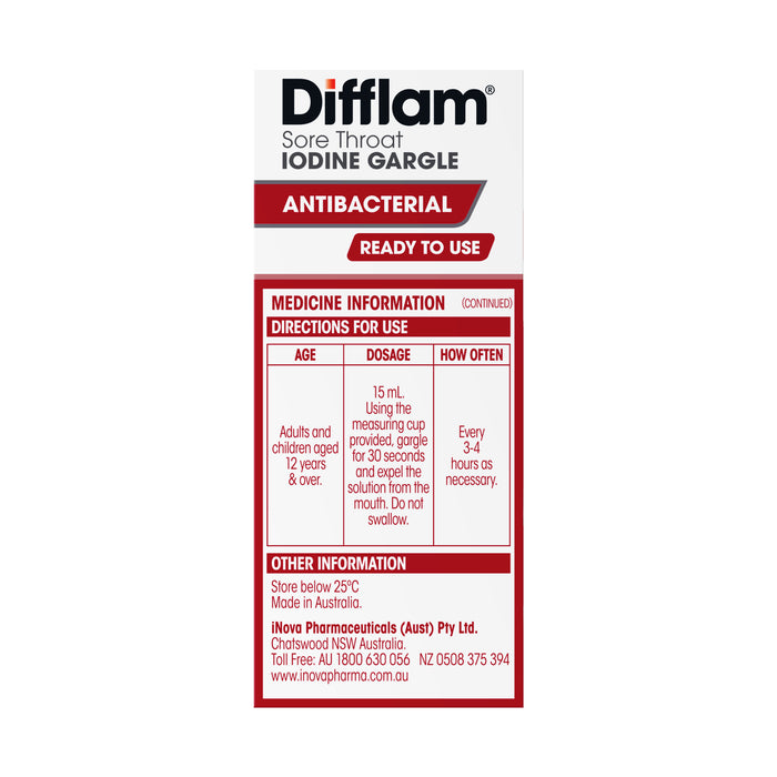 Difflam Sore Throat Ready to Use Gargle with Iodine 200mL