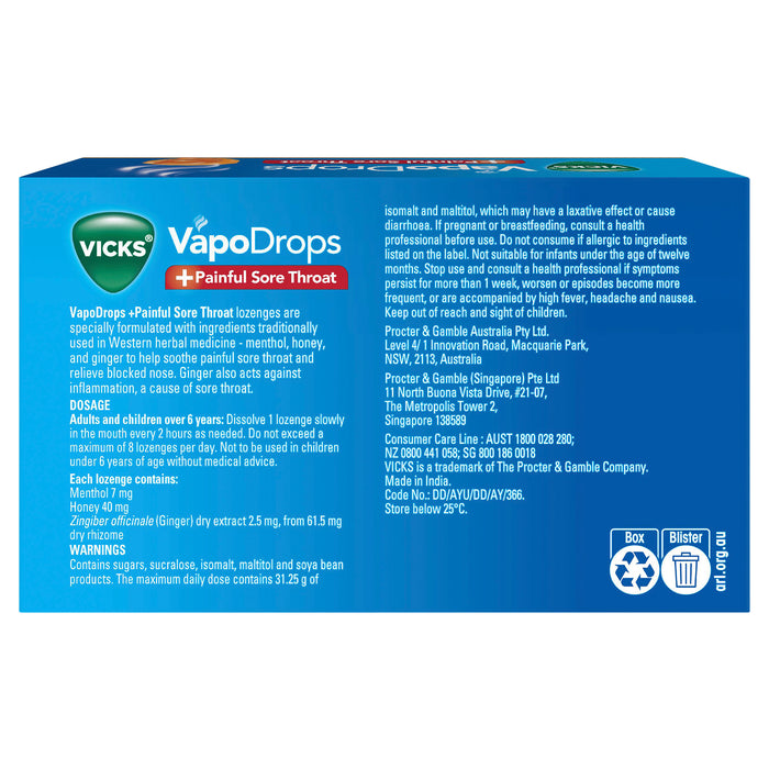 Vicks VapoDrops + Sore Throat 16 Honey Liquicentre Lozenges