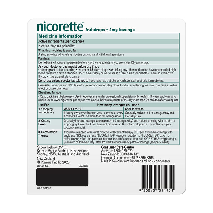 Nicorette Fruitdrops Lozenge 2mg 80