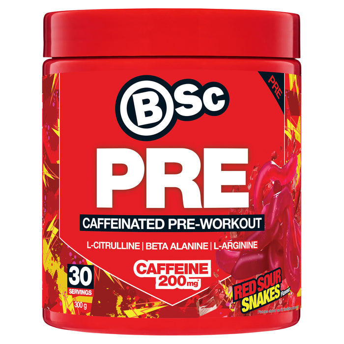 BSc PRE Caffeinated Pre-Workout 300g Red Sour Snakes