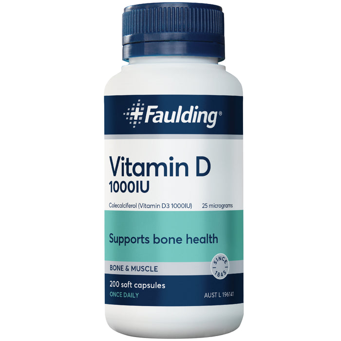 Faulding Remedies Vitamin D 1000IU 200 Capsules.
