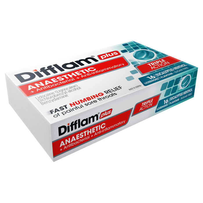 Difflam Plus Sore Throat Lozenge Plus Anaesthetic Eucalyptus & Menthol 16