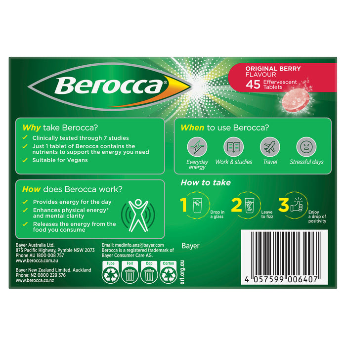 Berocca Energy Original Berry Effervescent Tablets 45