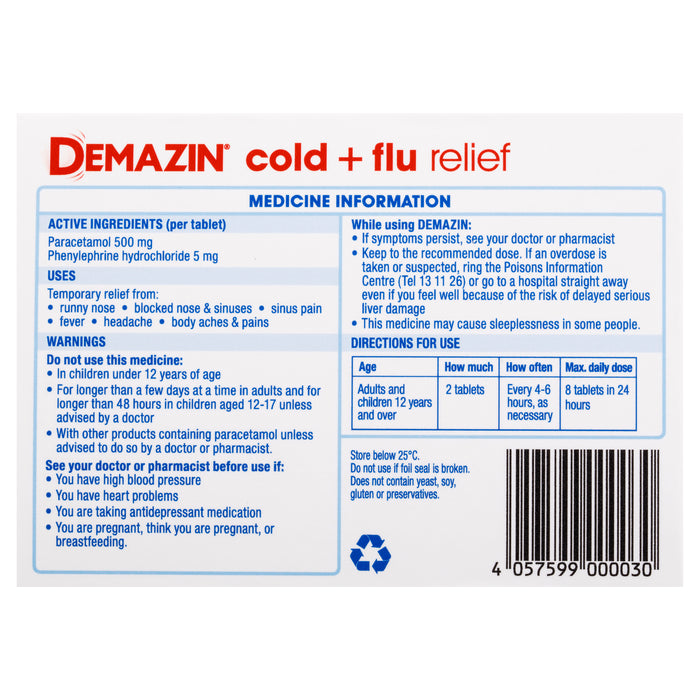 Demazin PE Cold & Flu Relief Tablets 24.