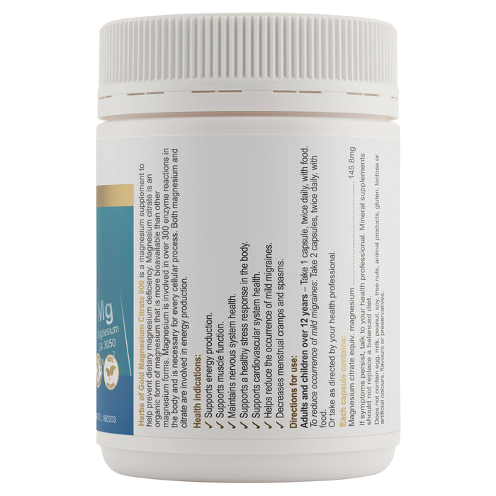 Herbs Of Gold Magnesium Citrate 900 120 Capsules