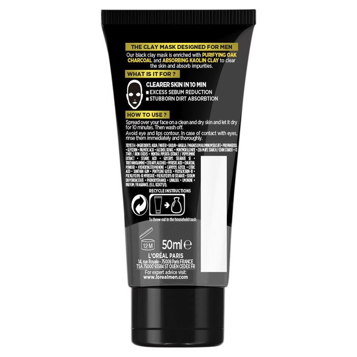L'Oreal Men Pure Charcoal Purifying Clay Mask 50ml