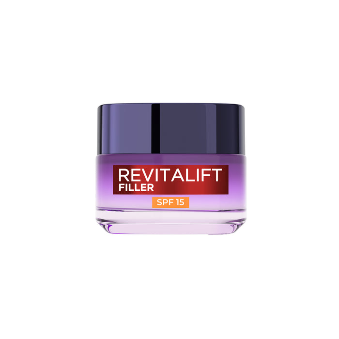 L'Oreal Revitalift Filler + Hyaluronic Acid Deep Replumping Anti-Aging Cream SPF 15 50mL.