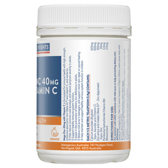 Ethical Nutrients Mega Zinc Powder 40mg Orange 190g