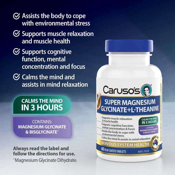 Caruso's Super Magnesium  Glycinate + L-Theanine Tablets 60