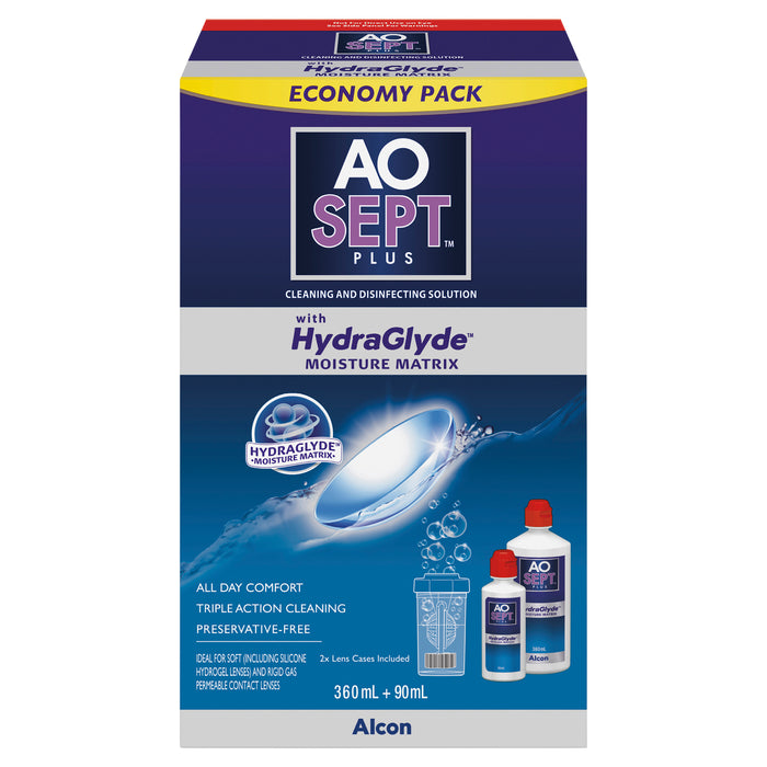 Aosept Plus with HydraGlyde Economy Pack 360ml + 90ml