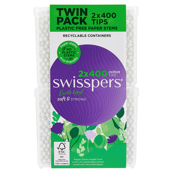 Swisspers Cotton Tips Paper Twin Pack 2x400 Tips