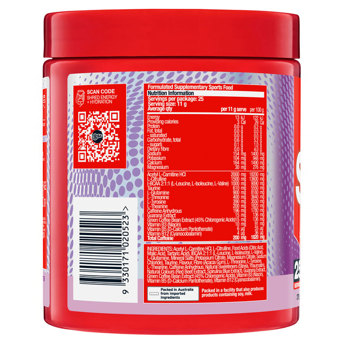 BSc Energy Shred Hydration Zappo Sour Grape Powder 275g