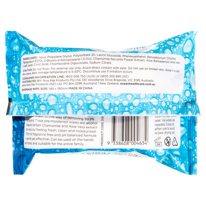 Ocean Antibacterial Wipes 30 Pack.