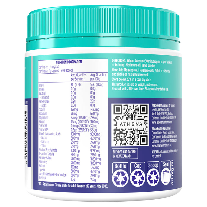 Athena Pre Work Out + Electrolytes 275g Watermelon Short Dated