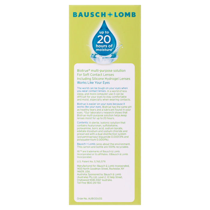 Biotrue Multi-Purpose Solution Duo Pack 300mL + 120mL +2 x Lens Cases.