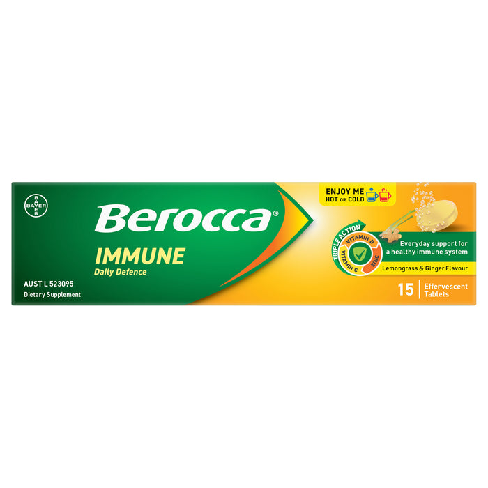 Berocca Effervescent Immune Defence Lemongrass & Ginger 15 Tablets