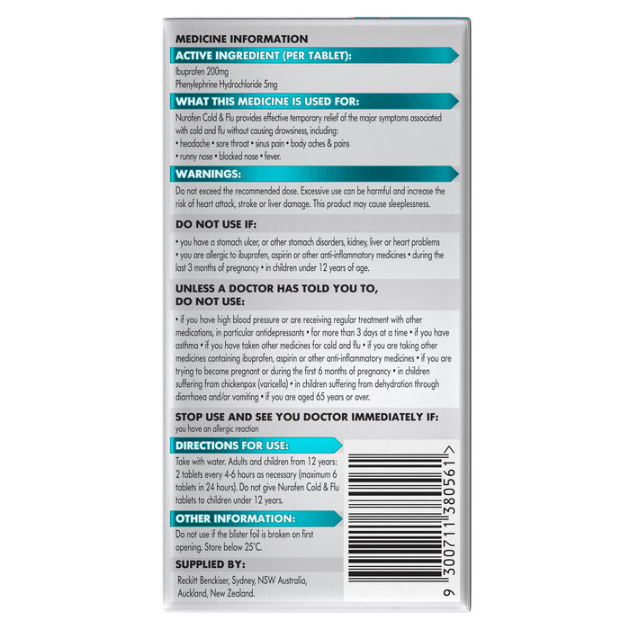 Nurofen Cold & Flu PE Tablets 24.