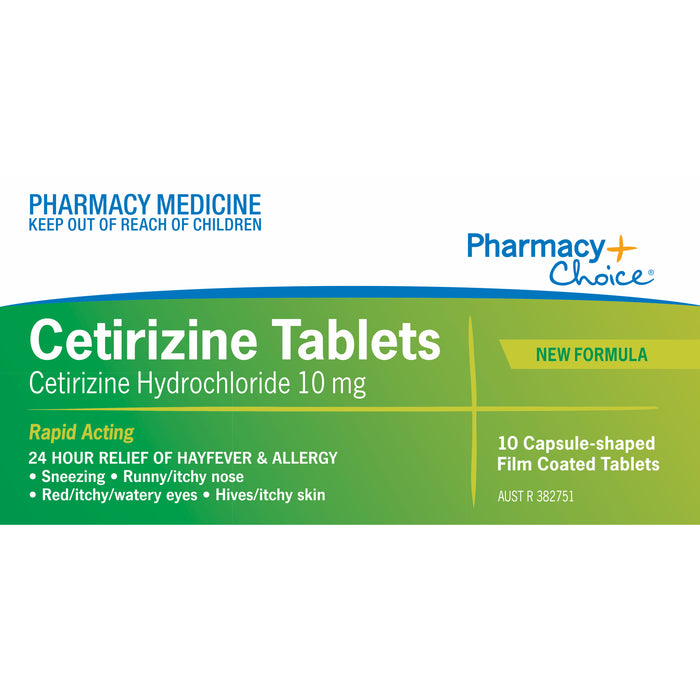 Pharmacy Choice Cetirizine Hayfever & Allergy Relief 10 Tablets New Formula