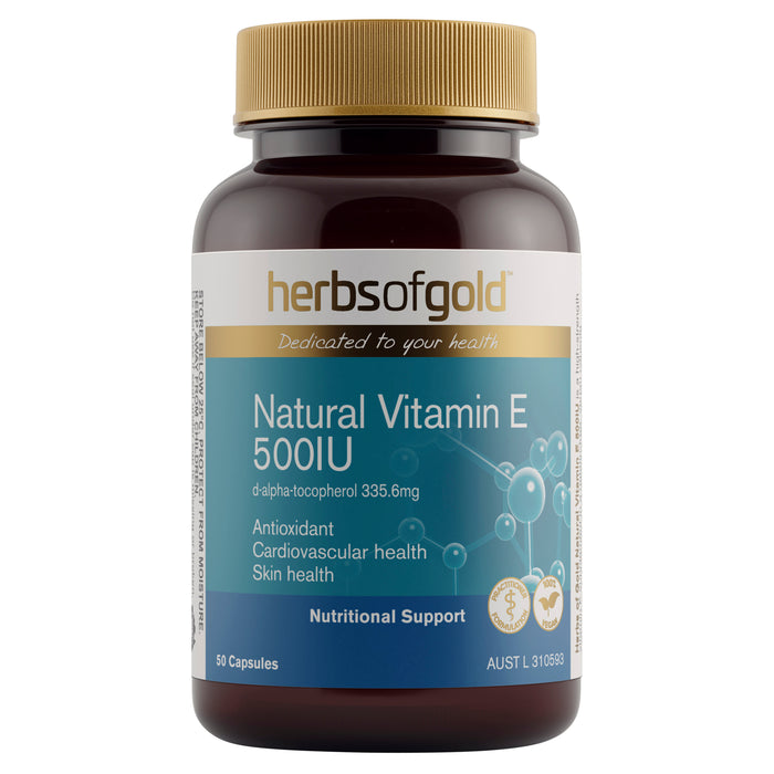 Herbs Of Gold Vitamin E 500iu 50 Capsules.