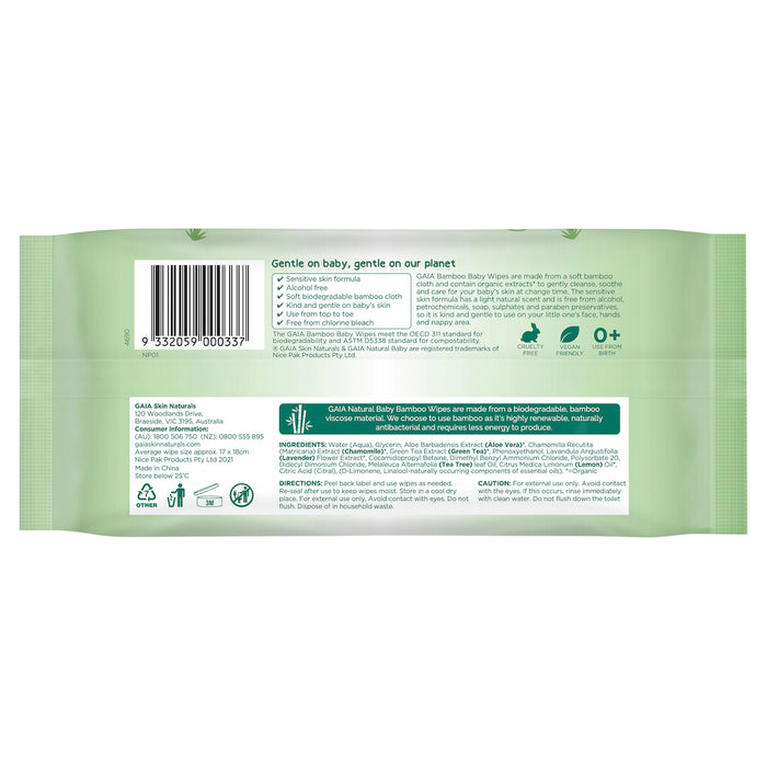 Gaia Natural Baby Bamboo Baby Wipes 80