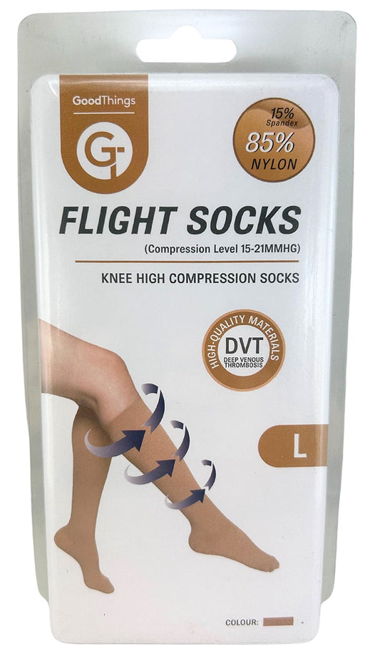 Go Travel Flight Socks Knee High Beige Large.